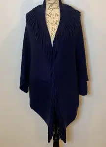 Layers by Lizden soft fringed cocoon wrap blanket shawl sweater one size navy