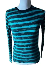 Michael Kors Blue and Black Striped Long Sleeve Crewneck Top‎