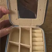 Compact Jewelry Organizer with Mirror baby blue, size 4x4 travel rings earrings