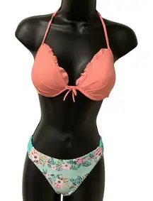 Victoria's Secret & Zumiez Trillium Peach, Aqua Floral Bikini WORN ONCE