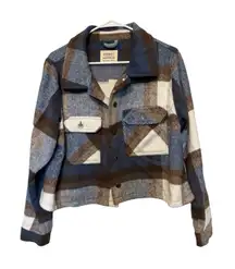 NWT Ashley Outerwear Plaid Wool Blend Shacket – Earthy Blue Brown Women’s Large