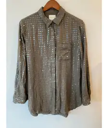 Anthropologie Maeve Arwa Sequined Button Down Blouse in Green Size s