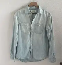 Ralph Lauren Denim & Supply Top In Striped Chambray Front Button Long Sleeve S