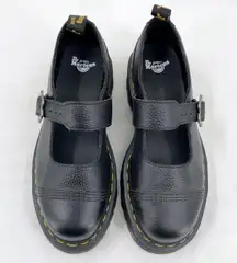 Dr. Martens Addina Platform Mary Janes Black Leather Flower Buckle Shoes Size 9