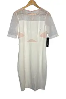 JAX BLACK LABEL Dress White Blush Mesh Illusion Sheath Midi Cocktail Size 6 NWT
