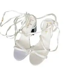 Lulu's White Strappy tie up Heels with Gold Women's Size 9