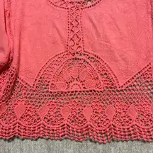 Women's Large XL Coral Crochet top embroidered crinkle so cute! Democracy?