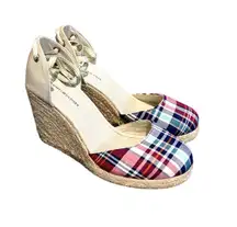 Tommy Hilfiger Women’s Bermuda  Plaid Epidrille Wedge Tie Up Sandals 