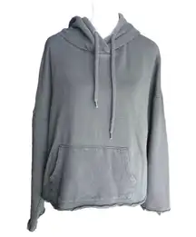 Gray Embroidered Floral Distressed Cropped Hoodie Sweater