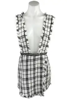 Pink & Flare Black White Tweed Plaid Check Pearl Button Romper Shorts Size S