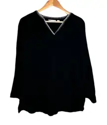 Kim Gravel Belle Beach Tunic Top Black Medium White V Neck Stitch Cotton