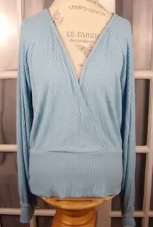 Anthropologie Womens Blue‎ Ribbed Deep V Wrap Sweater XL