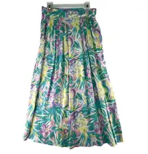 Vtg 80s Sz 8 Ambiance Bright Pastel Floral Midi Skirt  Made In USA Pleated