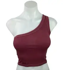 Set Active Red Maroon One Shoulder Sleeveless Pullover Athletic Crop Top Size XS