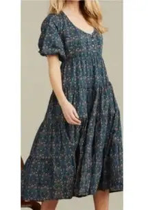 Roller Rabbit Hampton Mabel Midi Cotton Dress Floral Blue Size Small