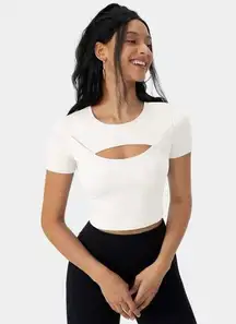 NWT Halara Cloudful Round Neck Cut Out Short Sleeve Crop Top XL White