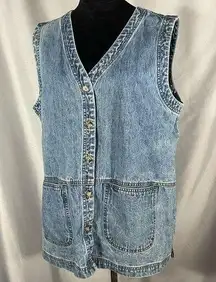 Vintage Y2K Women’s Cabin Creek Button Front Denim Acid Wash Denim Jean Vest L