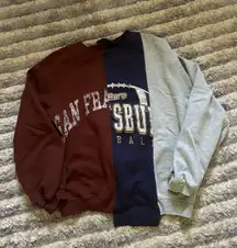 Brown, blue and grey patchwork crewneck sweatshirt from