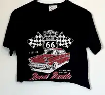 French Pastry Black Route 66 Road Devils Cropped Graphic Tee - Size: XS