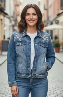 Sundance Floral Embroidered Denim Jacket Size XXL