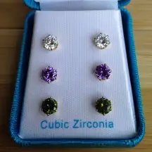 crystal studs, 3 pairs