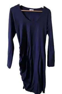 Sundry Anthropologie Navy Long sleeve Ruched Side Tie Dress‎ Size 3 Large