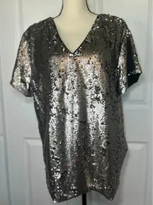 Anthropologie Vanessa Virginia Sequin‎ Top V-Neck Short Sleeve XL
