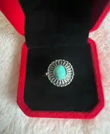 Gorgeous Silver Simulated Turquoise Ring Size 7