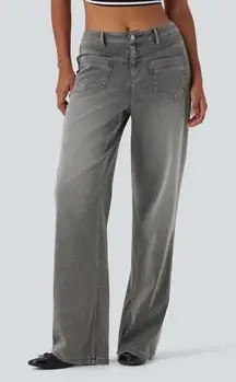 NWT Halara Flex Denim Mid Rise Straight Leg Jeans Gray Womens Size Large Stretch