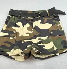 Fashion Nova  Shorts Large‎ Camo Cargo Belted Stretch