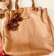 Cynthia Rowley Genuine Pebble Leather Beige Flower Applique Hobo tote bag