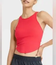 women's rib high neck racerback cropped tank top all in motion red