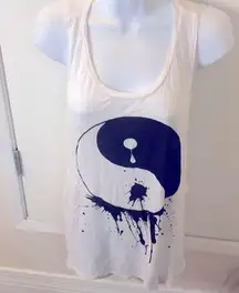 Yin and Yang yoga asian style tank top in white & black w drips M