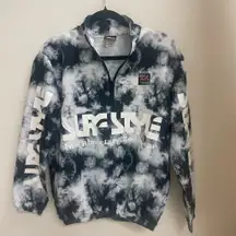 Surf Style Vintage Retro Pullover Jacket 90s Black and White Tie Dye