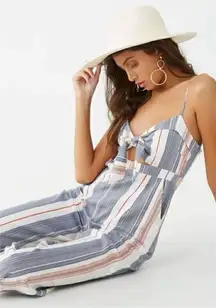 Forever 21 Striped Tie Front Women’s Cropped Wide Leg Romper/Jumpsuit