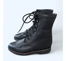 NEW Women's Tony Lama Black Leather Roper Lace Up Kiltie Boots 5.5 B