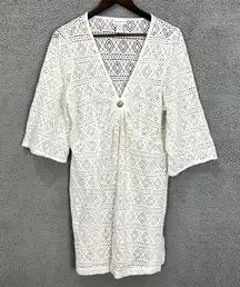 Fashion Bug Cover Up Dress Womens 0X Cream Crochet Open Knit Beach‎ Vacation Vtg