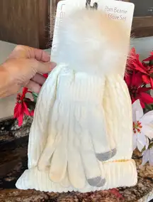 Chenille Knit Pom Beanie and Glove Set New Cream