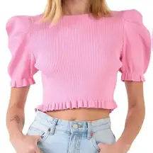 English‎ Rose Ribbed Puff Sleeve Top Size Medium