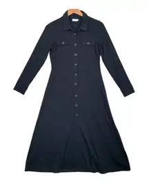Spartina Dress Womens XS Black Shirt Dress Long Sleeve Button Front Pockets