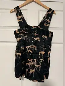Ulla Johnson Silk Tank Top Black Gold Deer Doe Animal Print