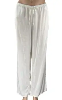 NEW H&M Divided Women's White Linen Wide Leg Mid Rise Lounge Trousers Pants L