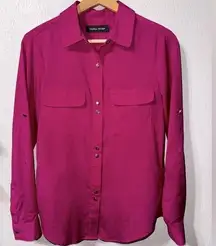 Ivanka Trump Fuchsia Long Sleeve Double Button Top Size Small