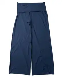 Fabletics PureLuxe Foldover Wide Leg High Rise Pant Navy Blue Size Medium