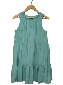 Loft  Ruffle Gathered High Neck Sleeveless Tiered Swing Lined Dress Mint S