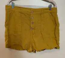 Rip Curl Women's Shorts Linen Button Fly Mustard Yellow Pockets Lightweight M‎