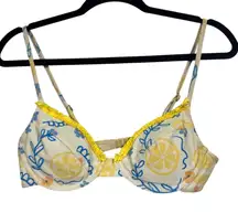Aurelle Yellow White Lemon Ruffled Bikini Top Women’s S Swimsuit Beach Summer