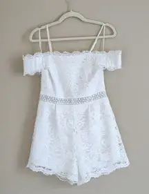 Francesca’s Cute  Romper off Shoulder Lace Crochet Shorts size Small