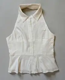 Lulus Halter Neck Cream Sleeveless Button Down Blouse