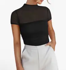 Reoria Mesh Mock Turtle Neck Thong Bodysuit Black Women’s Size Large New